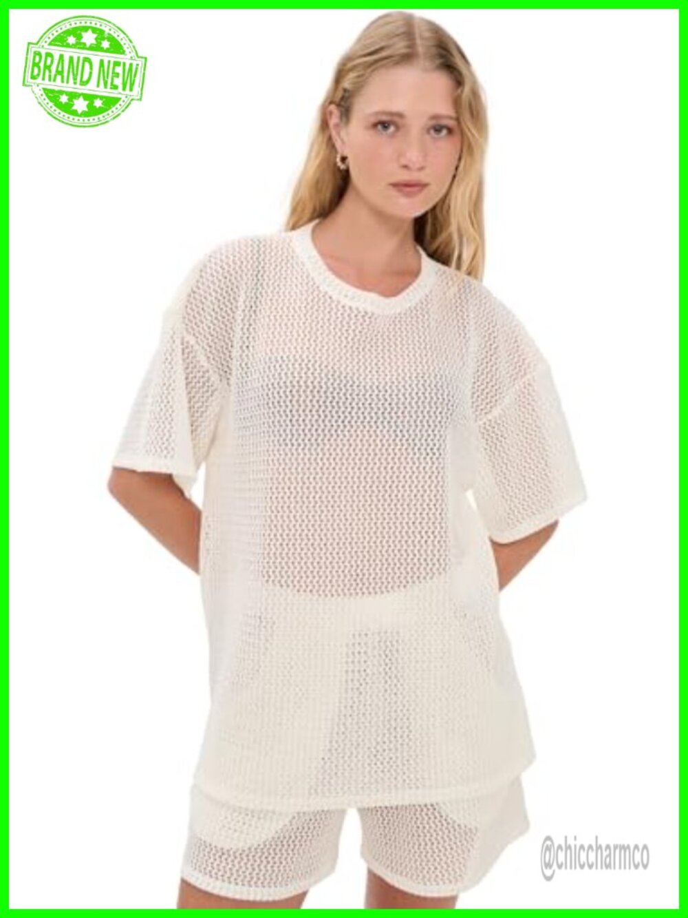 Ripley Rader Lightweight Stretch Crochet Big Shirt Relaxed Fit Crew Neck